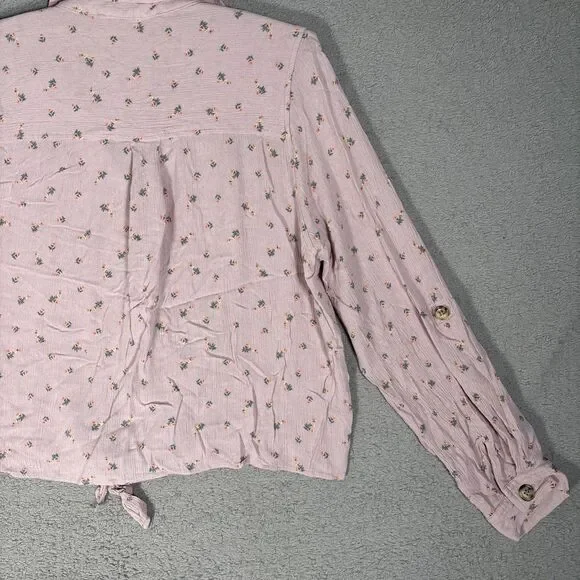 Hippie Rose Top Womens Size L Pink Floral Tie Waist Soft Girl Ditsy Boho Cottage - Picture 15 of 16